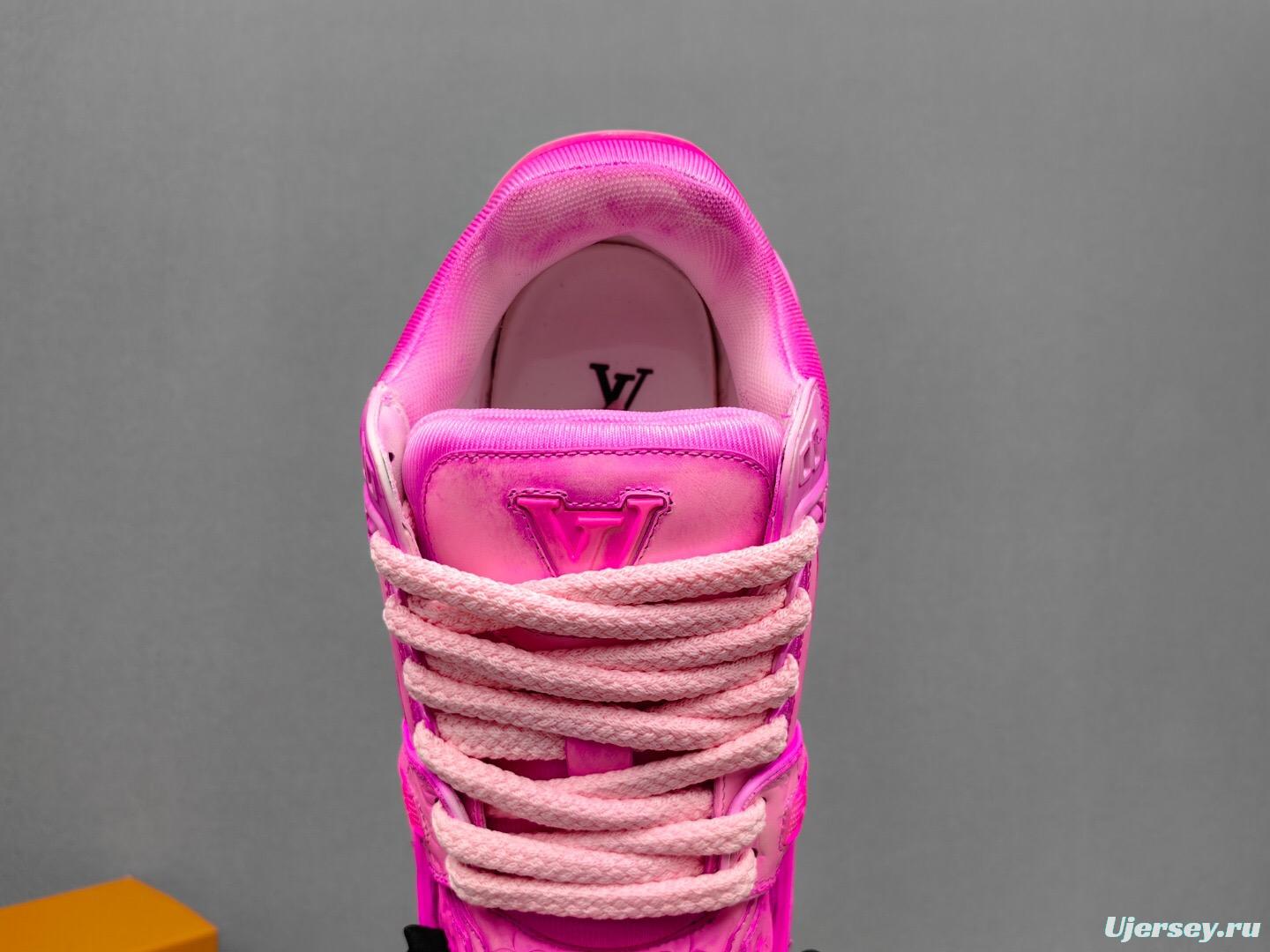 2025 Women Louis Vuitton Pink Leather Sneakers