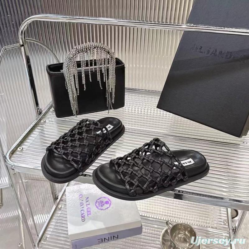 2025 Slippers Jil Sander Black Leather Braided