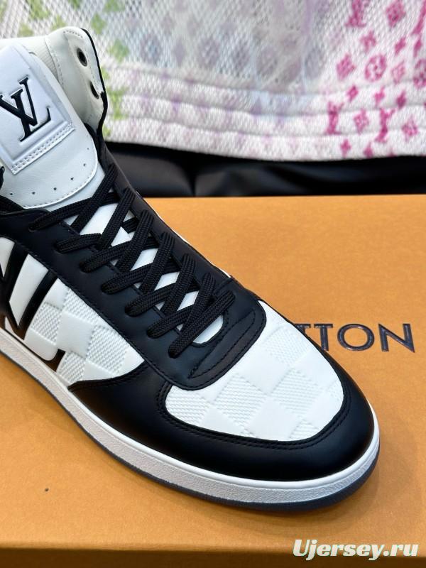2024 Men Louis Vuitton Black White Leather High Top Sneakers MJ00420