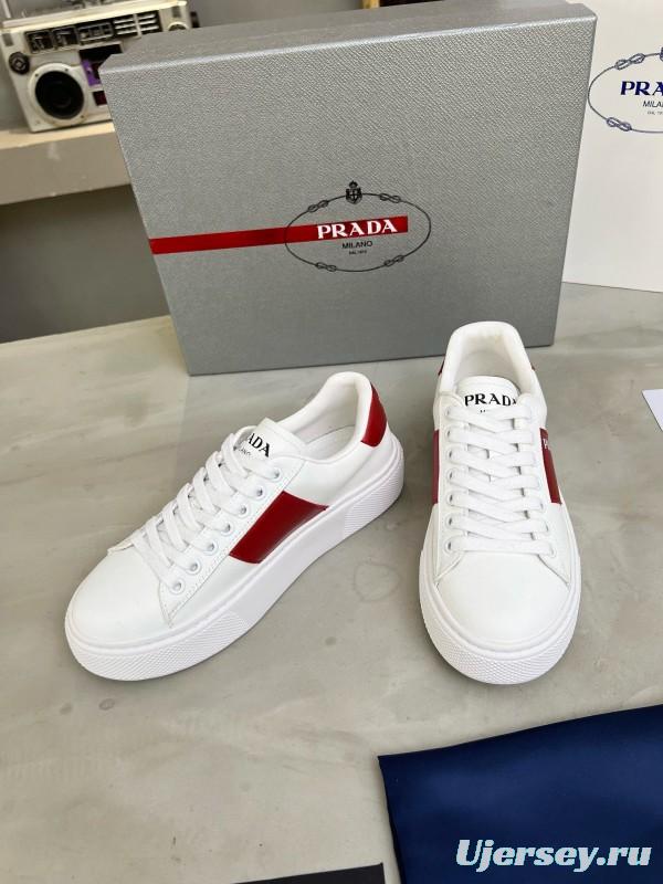 2024 Women Prada White Red Leather Sneakers MJ00310