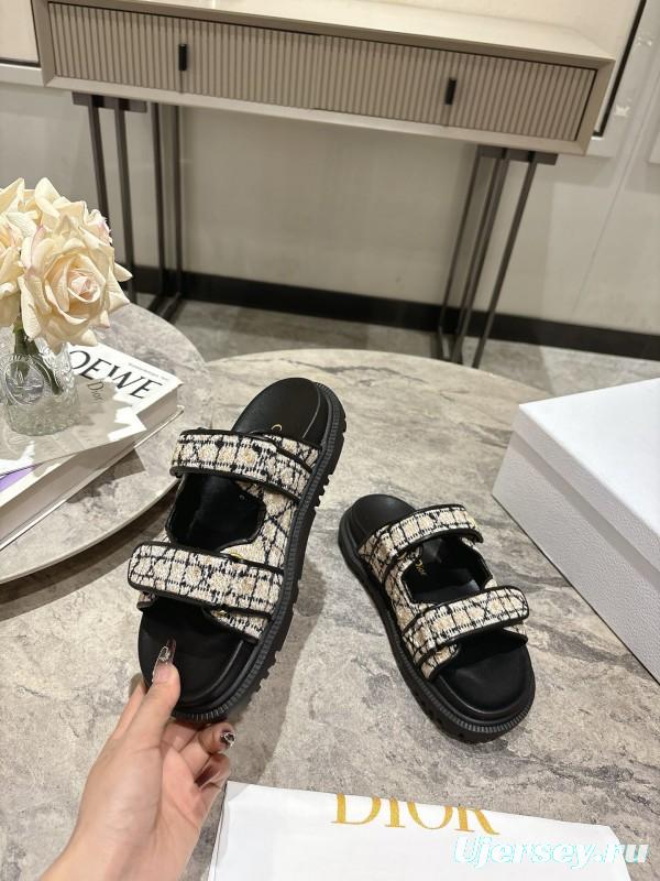 2025 Women Dior Black White Fabric Sandals KFY00300
