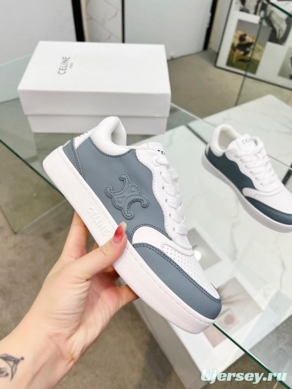 2025 Unisex CELINE White Grey Leather Sneakers
