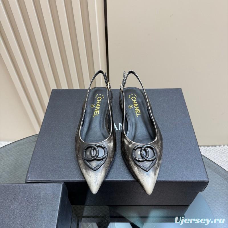 2025 Women Chanel Black Silver Satin Sandals KFY00290