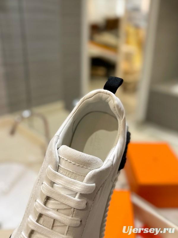 2024 Unisex Hermès White Imported Silk Lambskin Suede Sneakers MJ00320