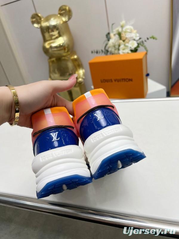 2025 Women Louis Vuitton Yellow Pink Blue Mesh Leather Sneakers