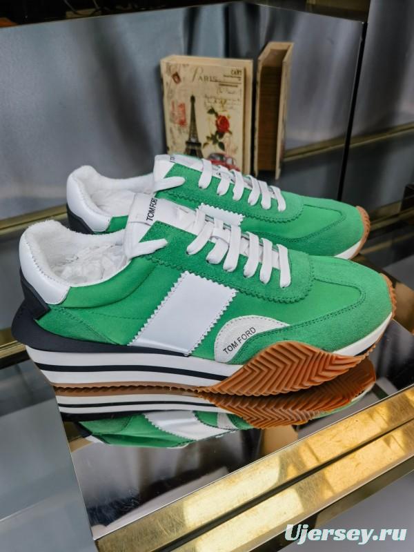 2025 Unisex TOM FORD Green White Suede Leather Sneakers LY00360(F)/LY00370(M)