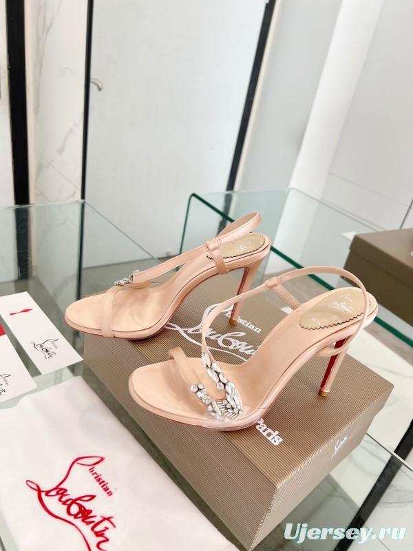 2025 Women ChristianLouboutin Champagne Silk High Heel Crystal LY00300
