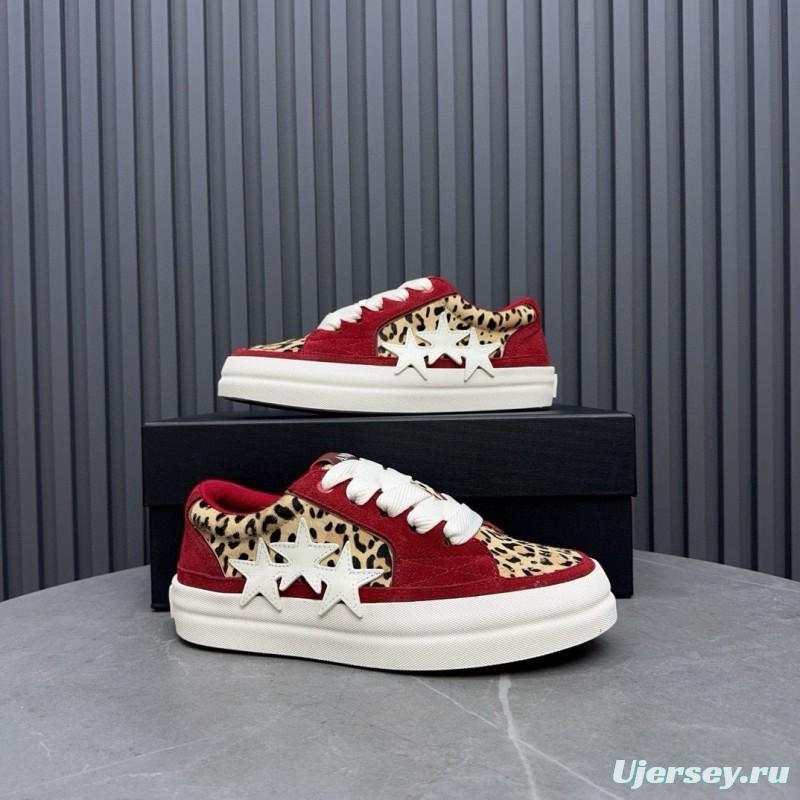 2024 Unisex Amiri Red Leopard Suede Leather Sneakers MJ00300