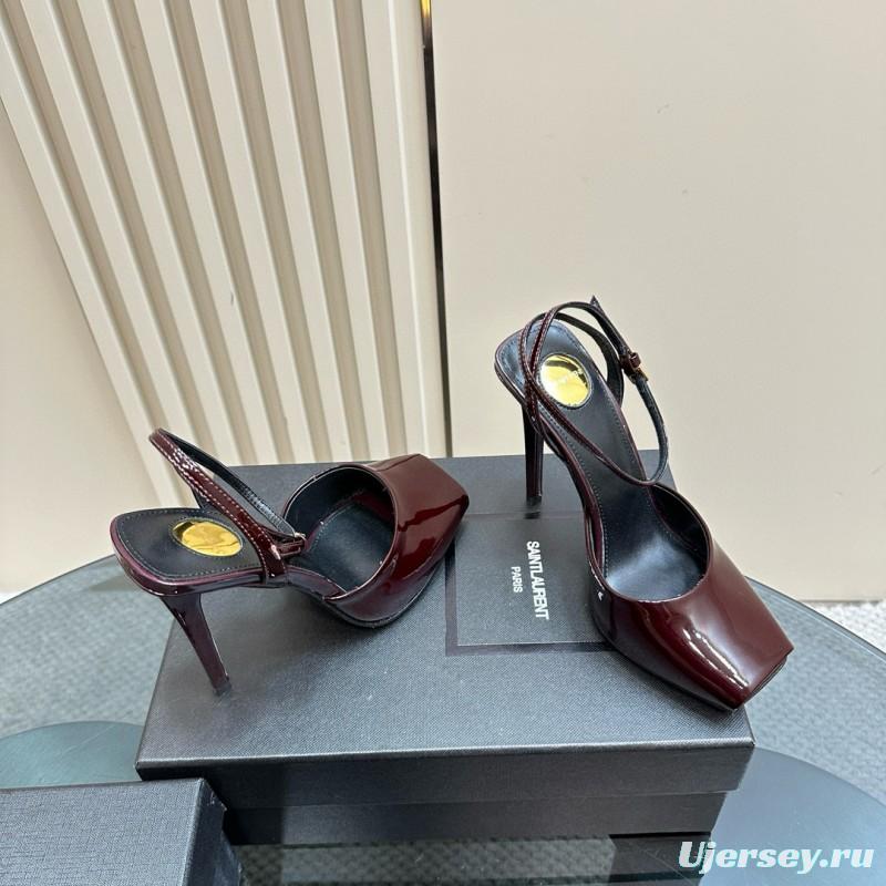 2025 Women Yves Saint Laurent Burgundy Leather Slingback Pumps