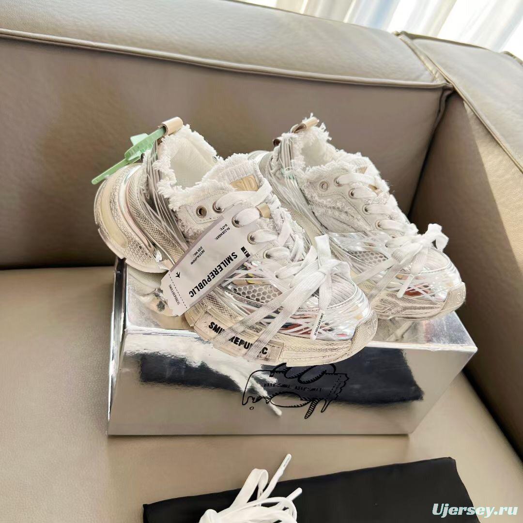 2025 Women Smile Republic White Silver Mesh Leather Sneakers