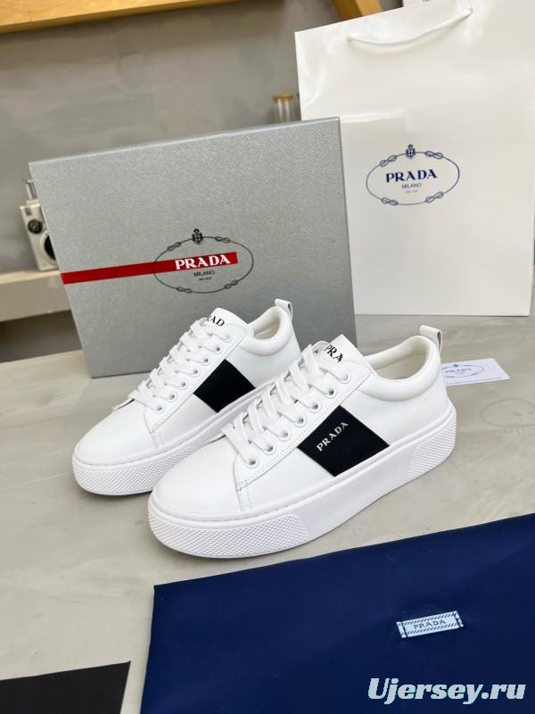2024 Unisex Prada White Black Leather Sneakers MJ00310