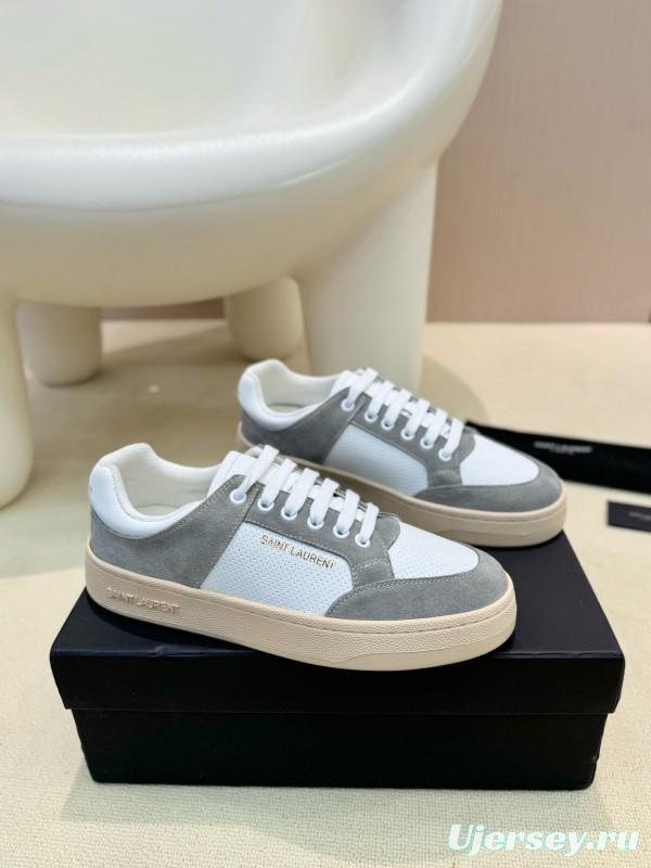 2024 Unisex Yves Saint Laurent White Grey Suede Leather Mesh Sneaker MJ00350