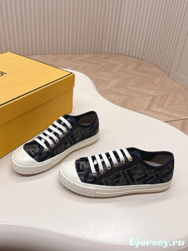 2025 Women Fendi Navy Blue Black Canvas Sneakers LY00280