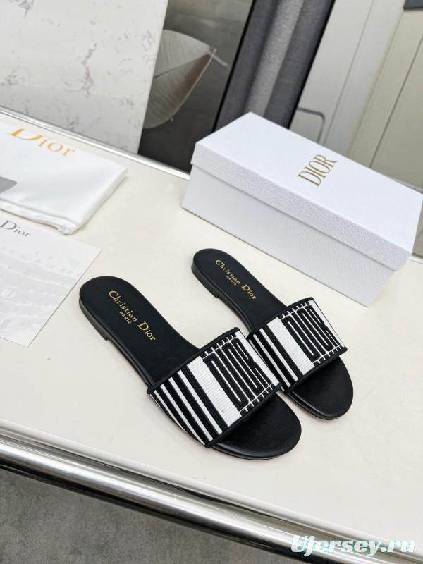 2025 Women Dior Black White Fabric Slippers LY00170