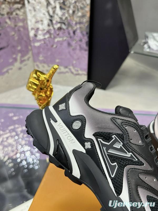 2025 Men Louis Vuitton Black Grey Mesh Leather Sneakers MJ00420