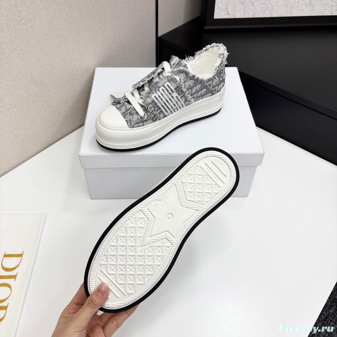 2025 Women Dior Grey Canvas Fur Sneaker LY00300