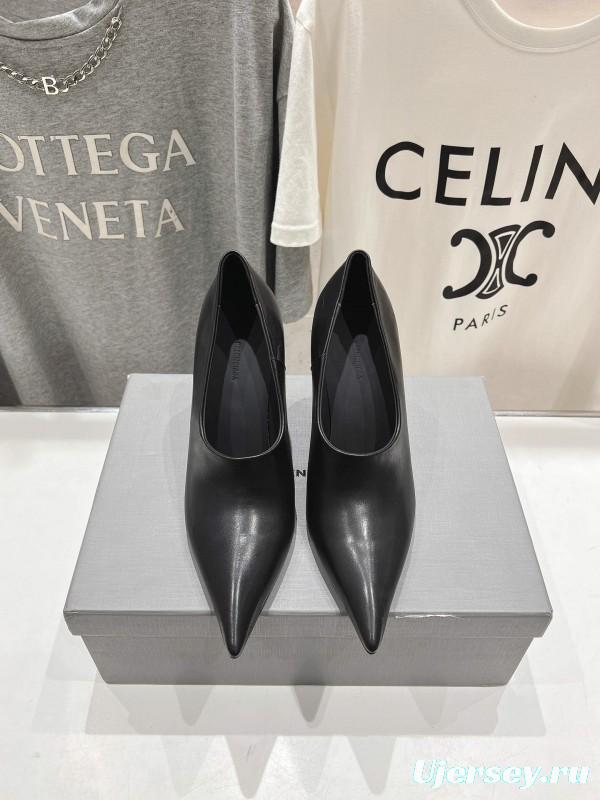 2025 Women Balenciaga Black Leather High Heel Shoes