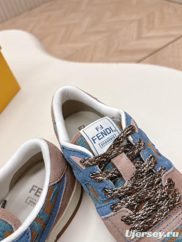 2025 Unisex Fendi Blue Coffee Leather Plimsolls FF Logo LY00360(F)/LY00370(M)