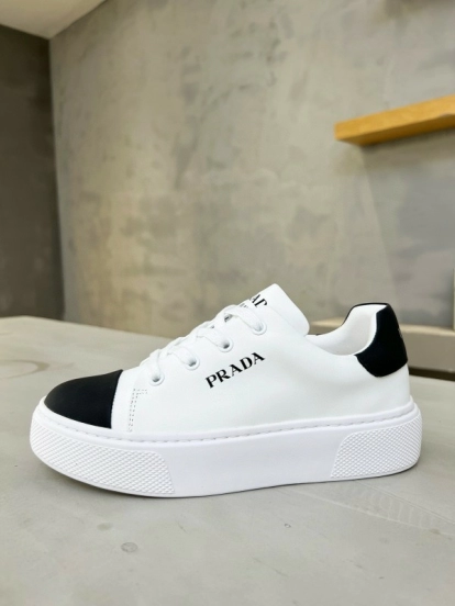 2024 Unisex Prada White Black Leather Sneakers MJ00310