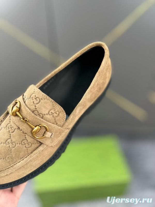 2024 Women Gucci Beige Suede Leather Loafers MJ00300