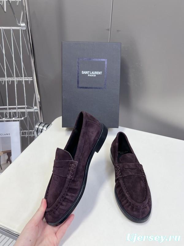 2025 Women Yves Saint Laurent Dark Purple Suede Loafers KFY00350