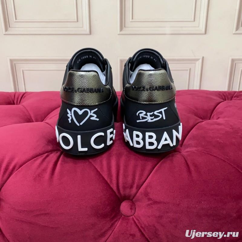 2025 Men Dolce & Gabbana Black Silk Leather Sneakers Crown Embellishment LY00360