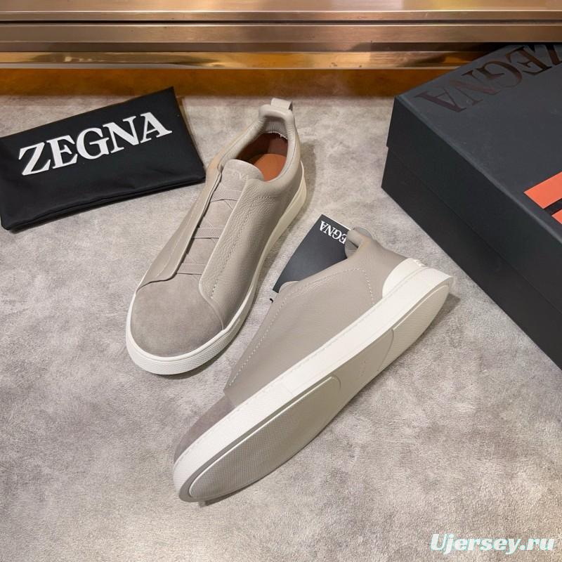2024 Unisex Ermenegildo Zegna Beige Light Grey Suede Calfskin Sneakers