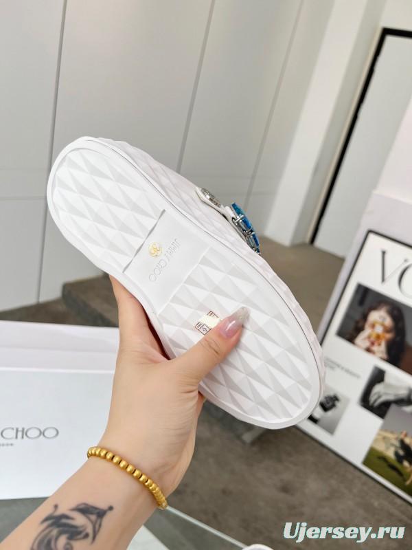 2025 Women Jimmy Choo White Blue Leather Sneakers LY00350