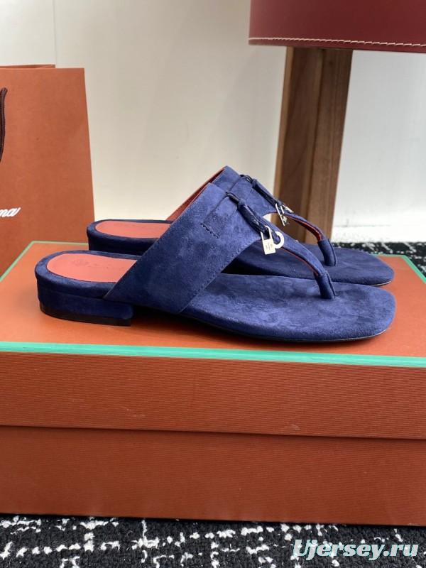 2025 Women Le Parmentier Blue Suede Slippers KFY00280