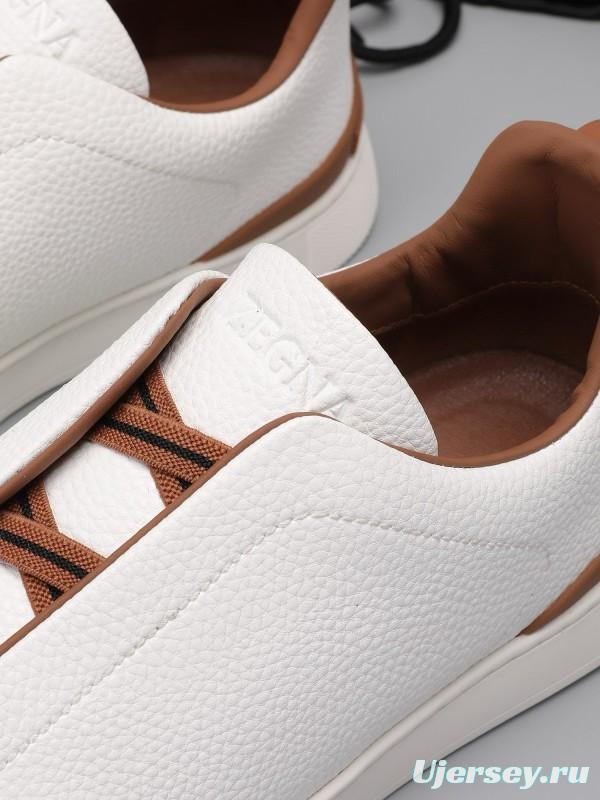 2024 Men Ermenegildo Zegna White Brown Leather Sneakers MJ00240