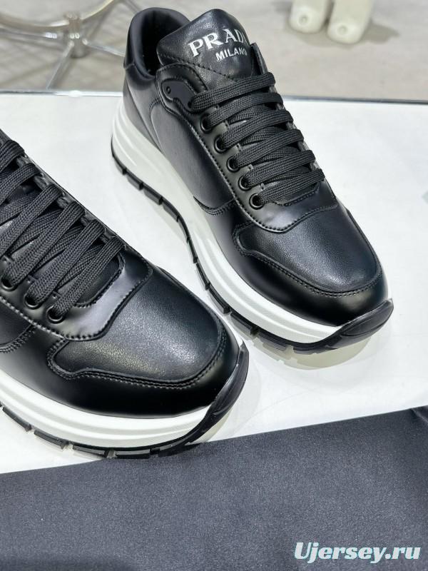 2025 Unisex Prada Black Leather Sneakers KFY00310