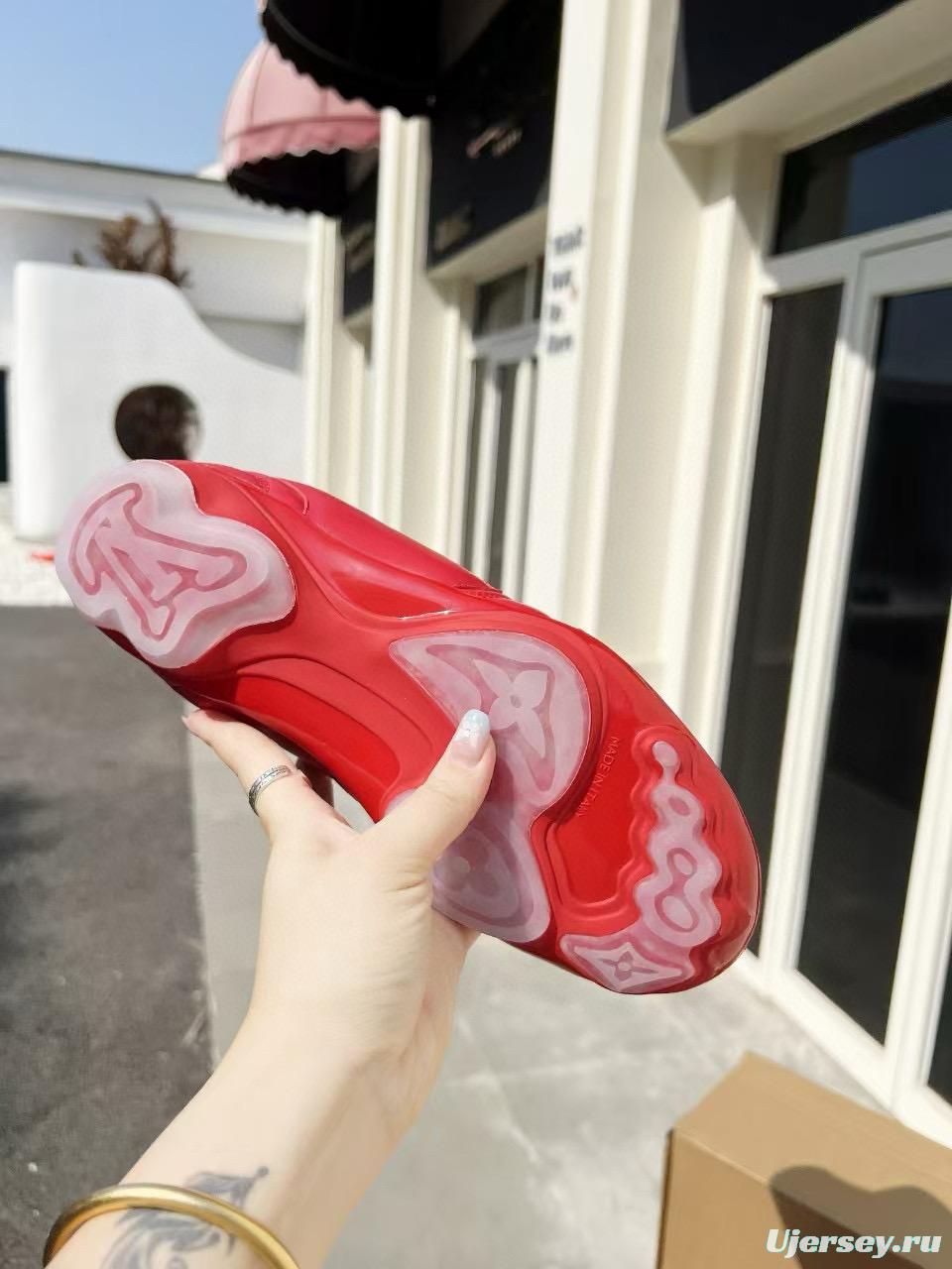 2025 Unisex Louis Vuitton Red Leather Sneakers MJ00380