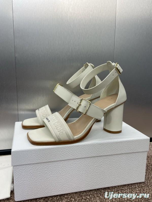 2025 Women Dior White Calfskin Leather Sandals Ankle Strap