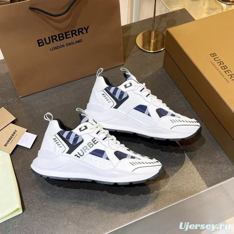 2025 Unisex Burberry White Blue Suede Leather Sneakers Vintage Check MJ00380