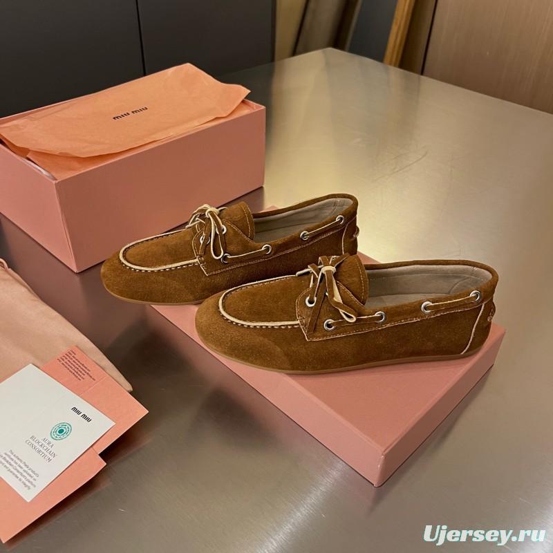 2025 Women Miu Miu Brown Suede Loafers LY00230