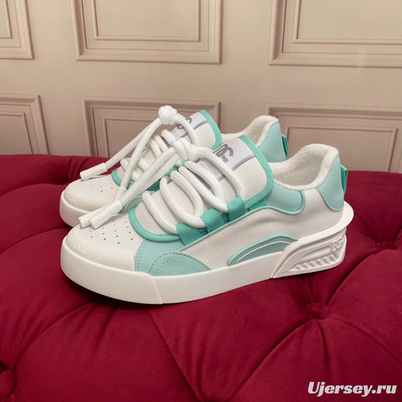 2025 Women Dolce & Gabbana White Mint Leather Mesh Sneakers