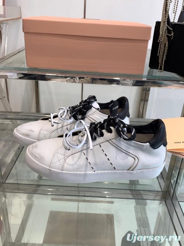 2025 Women Miu Miu White Black Leather Sneakers LY00290