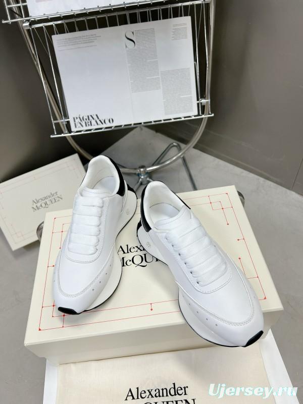 2024 Unisex Alexander McQueen White Black Leather Lambskin Sprint Sneakers MJ00370