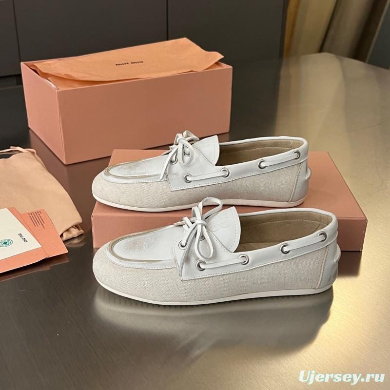 2025 Women Miu Miu White Leather Loafers LY00230
