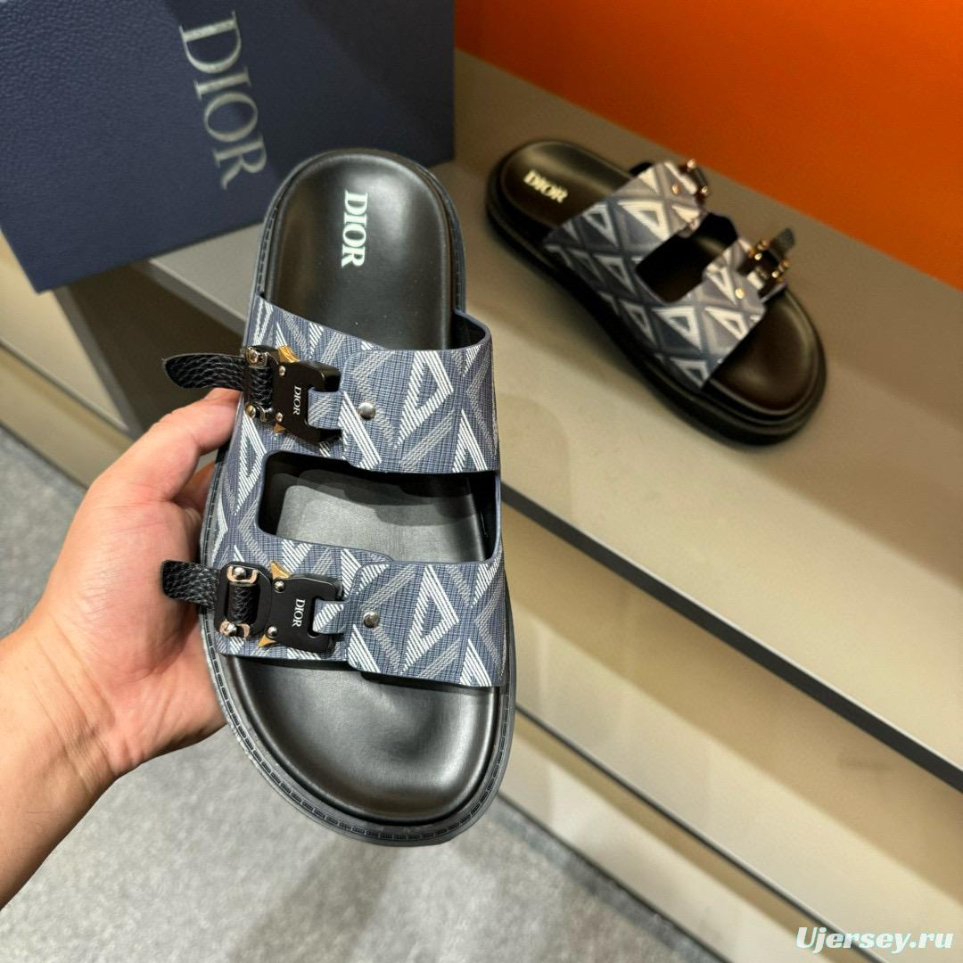 2024 Slippers Dior Grey Black Fabric Slippers MJ00200