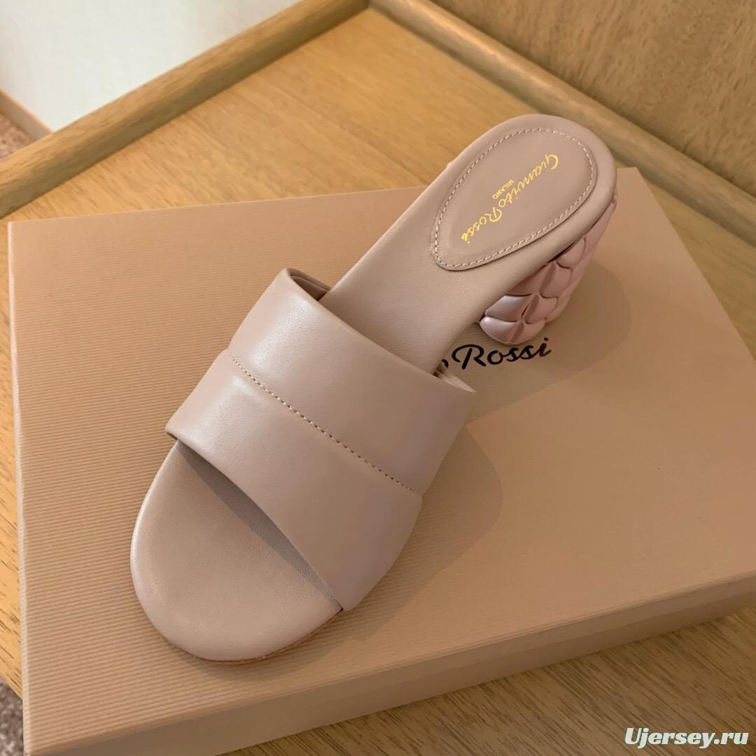 2025 Women Gianvito Rossi Beige Leather Slippers KFY00260