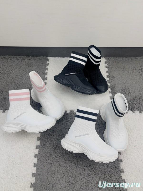 2024 Kids Dolce & Gabbana White Pink Black Knit Fabric Sneaker