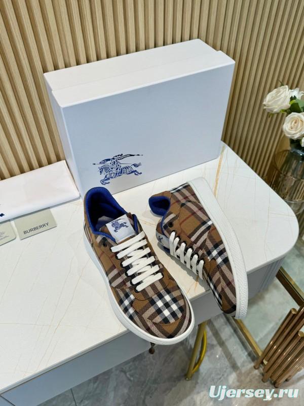 2024 Men Burberry Brown Black White Canvas Casual Sneakers MJ00320