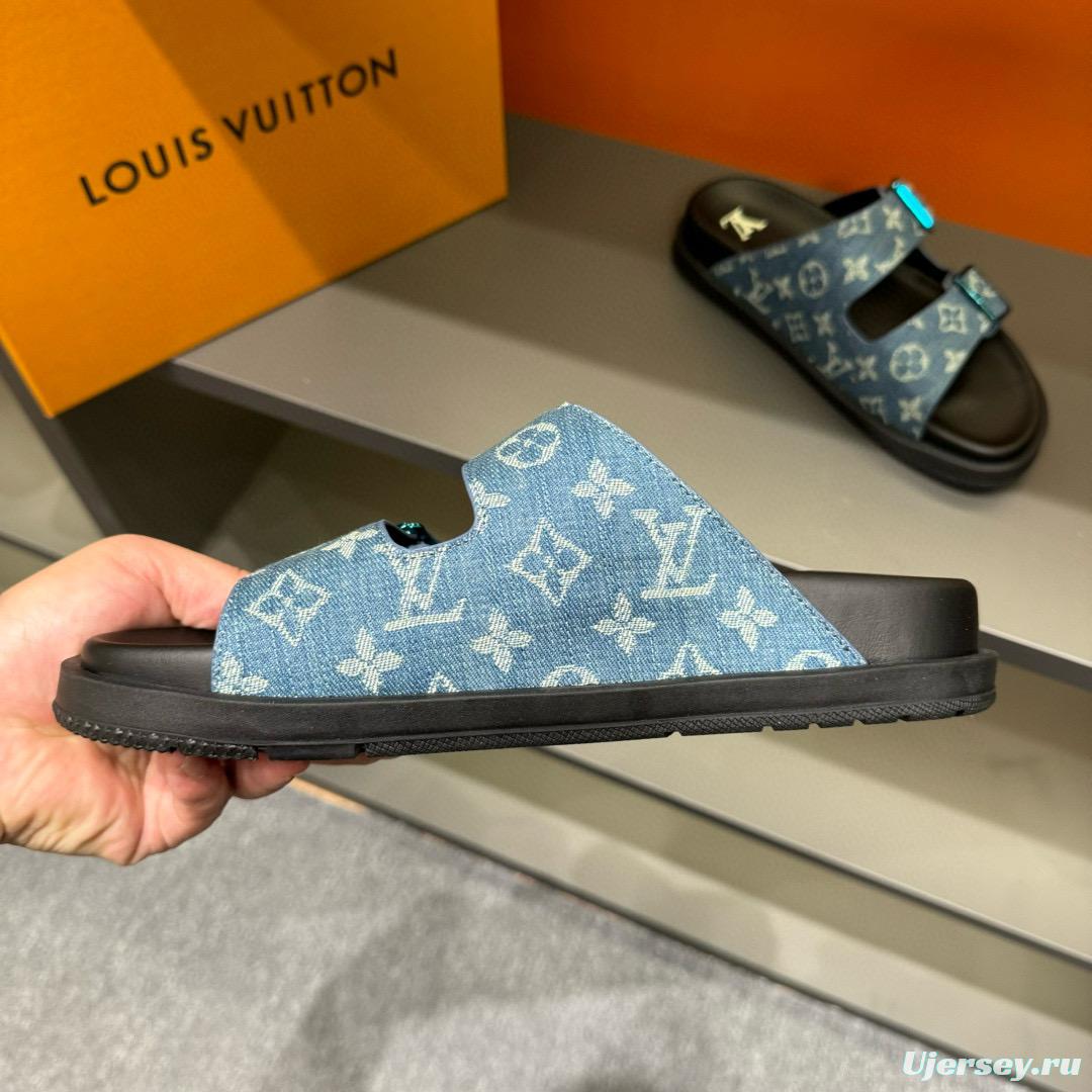 2024 Slippers Louis Vuitton Blue Denim Leather Slippers LY00420