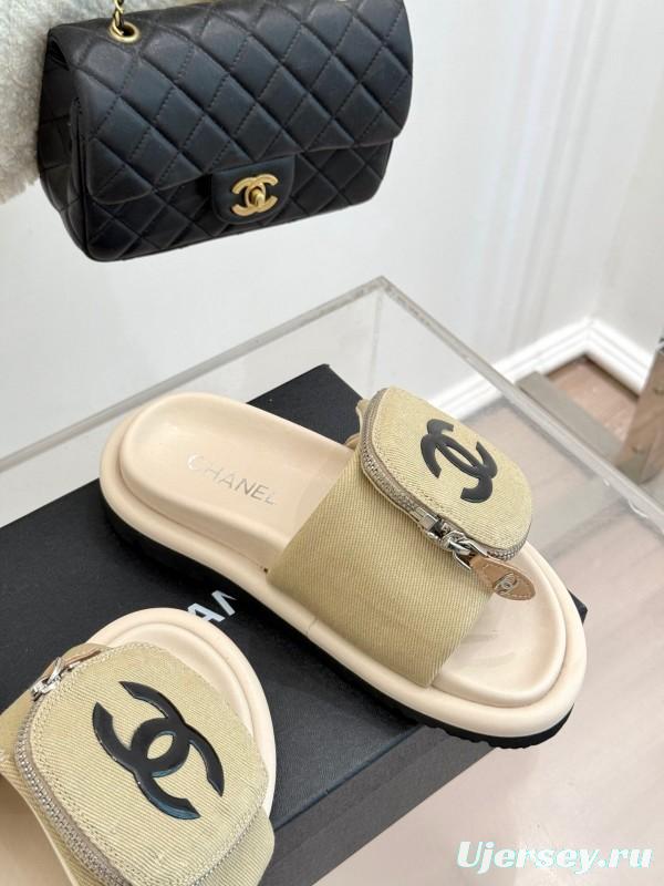 2025 Slippers Chanel Beige Fabric Slippers KFY00220