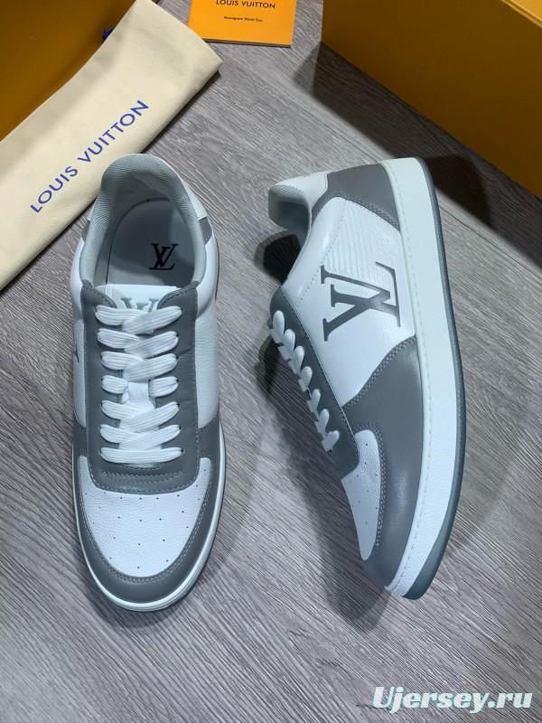 2024 Unisex Louis Vuitton White Grey Calfskin Leather Sneakers MJ00380