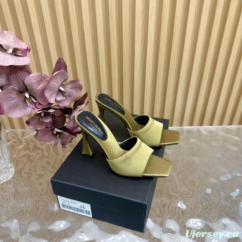 2025 Women Yves Saint Laurent Beige Satin Heeled Sandals