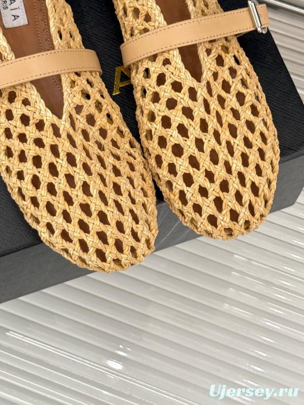 2025 Women AlAIA Beige Woven Leather Mary Jane