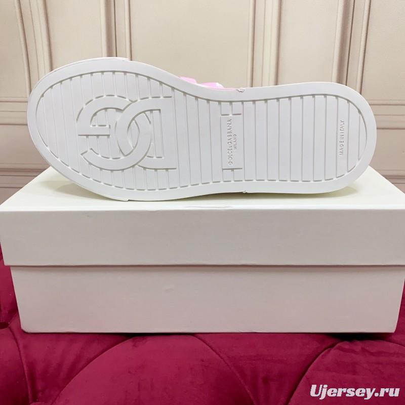 2025 Women Dolce & Gabbana White Pink Leather Mesh Sneakers