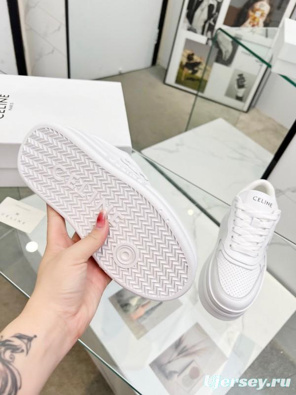 2025 Women Celine White Leather Platform Sneakers Embossed KFY00270